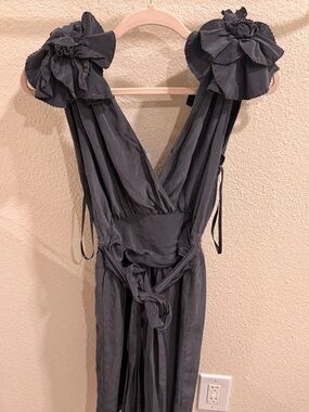 French Connection Charcoal Gray Mini Dress with Floral Shoulder Details